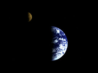 Picture of earth and moon on the way in